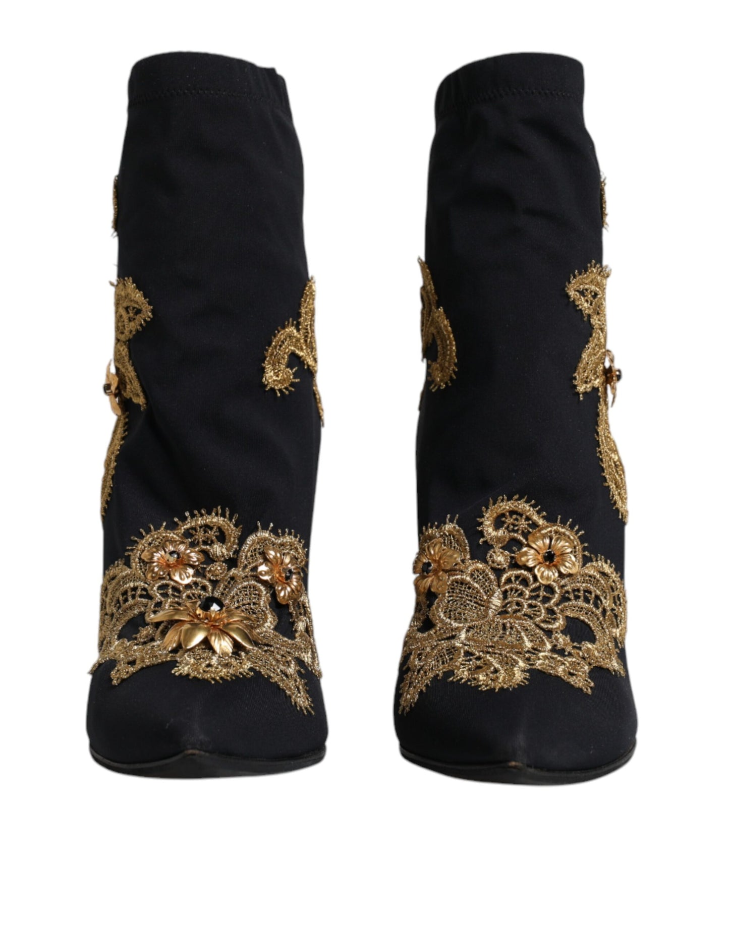 Dolce & Gabbana Black Gold Embroidery Slip On Boots Shoes by Dolce & Gabbana
