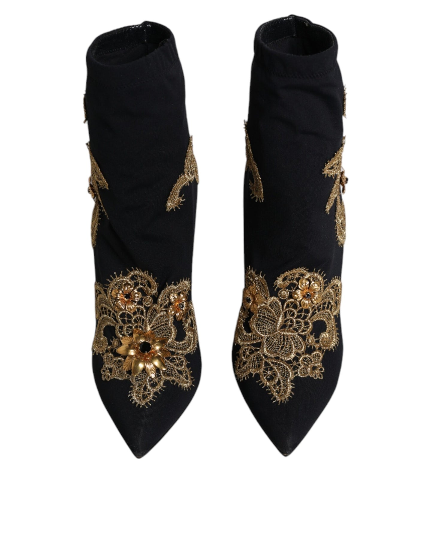 Dolce & Gabbana Black Gold Embroidery Slip On Boots Shoes by Dolce & Gabbana