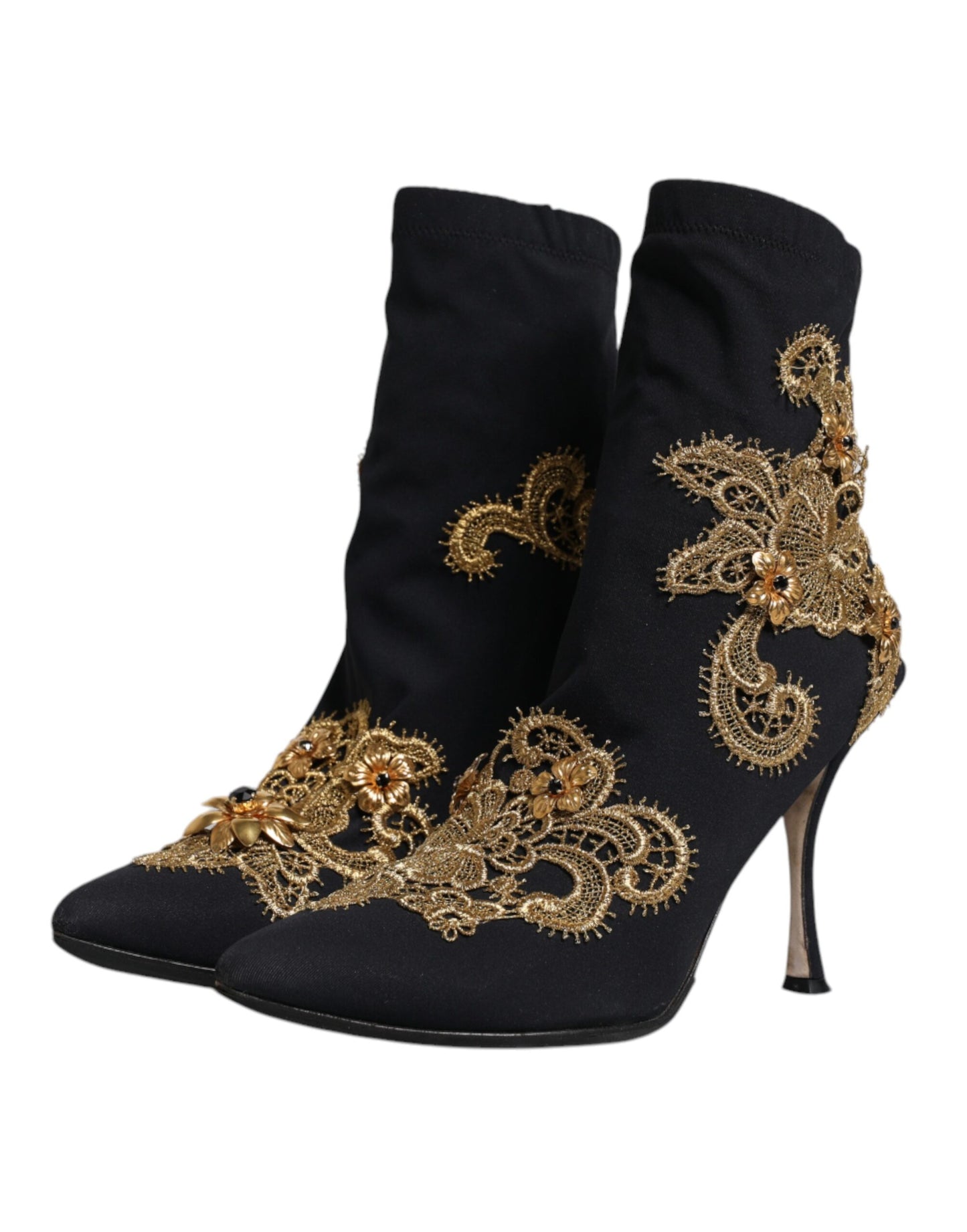 Dolce & Gabbana Black Gold Embroidery Slip On Boots Shoes by Dolce & Gabbana
