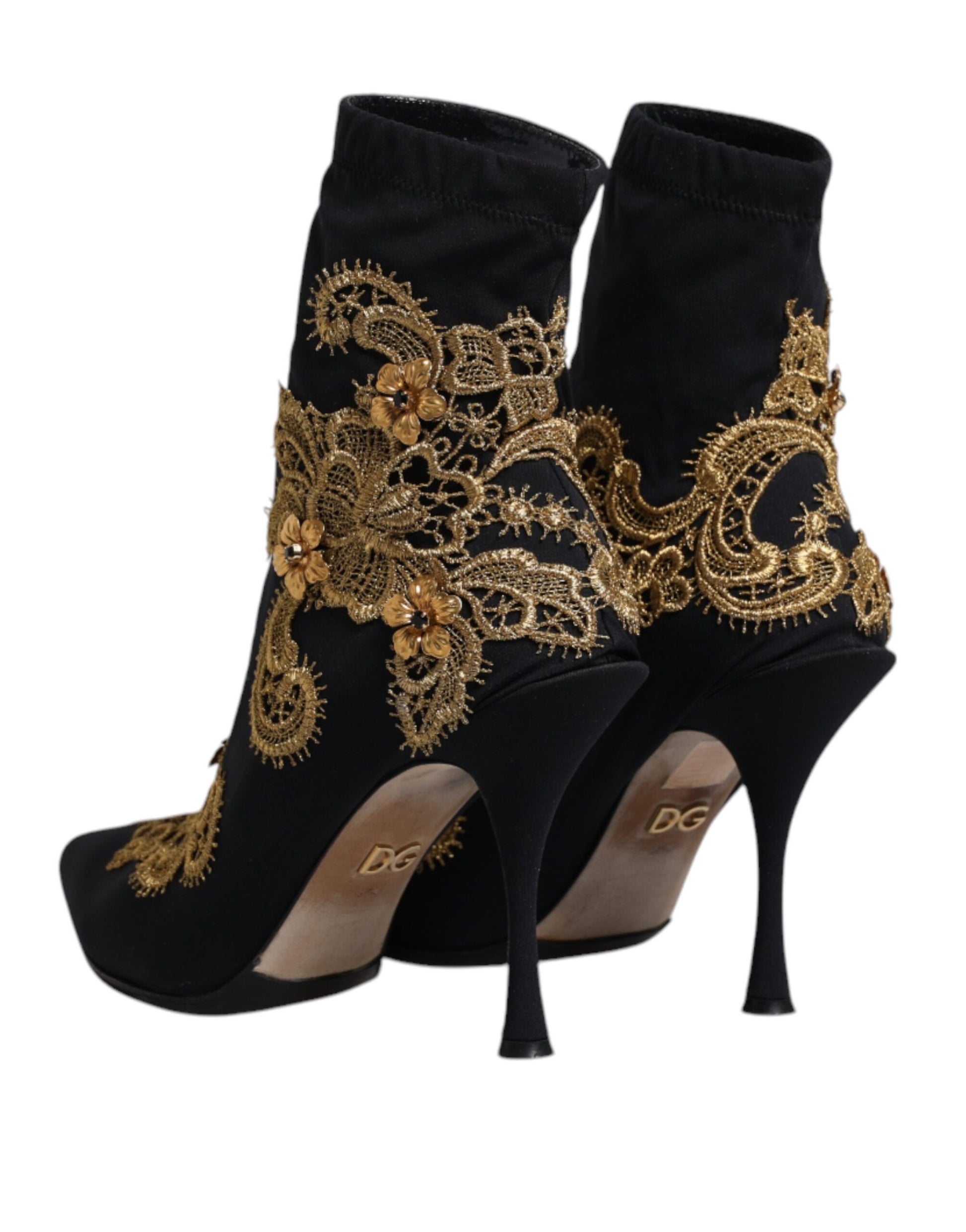 Dolce & Gabbana Black Gold Embroidery Slip On Boots Shoes by Dolce & Gabbana