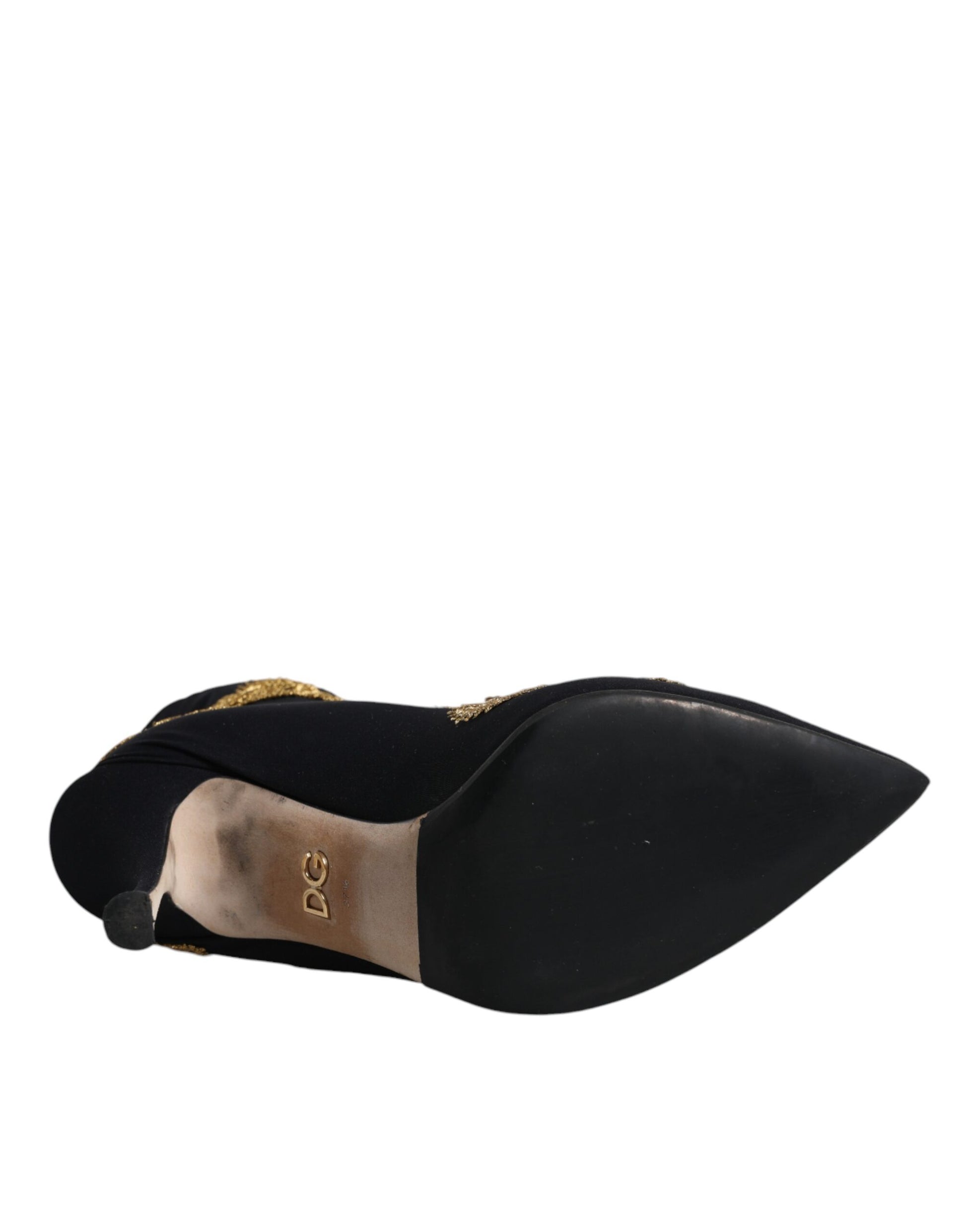 Dolce & Gabbana Black Gold Embroidery Slip On Boots Shoes by Dolce & Gabbana