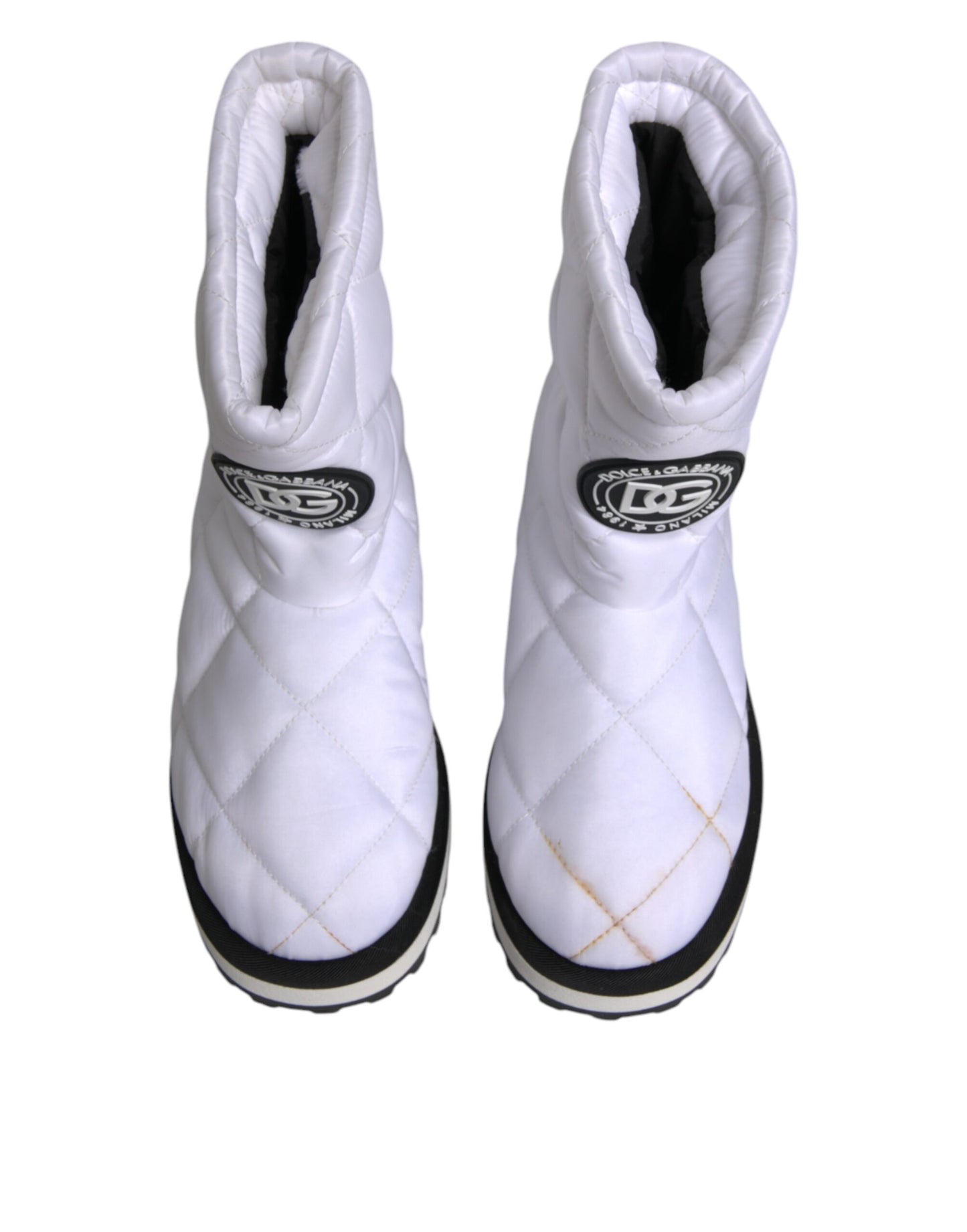 Dolce & Gabbana White Viscose Padded Mid Calf Boots Shoes by Dolce & Gabbana