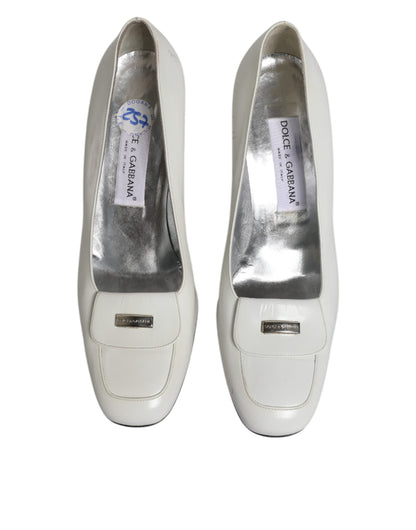 Escarpins à talons carrés en cuir blanc Dolce &amp; Gabbana