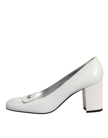 Escarpins à talons carrés en cuir blanc Dolce &amp; Gabbana