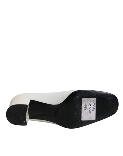 Escarpins à talons carrés en cuir blanc Dolce &amp; Gabbana