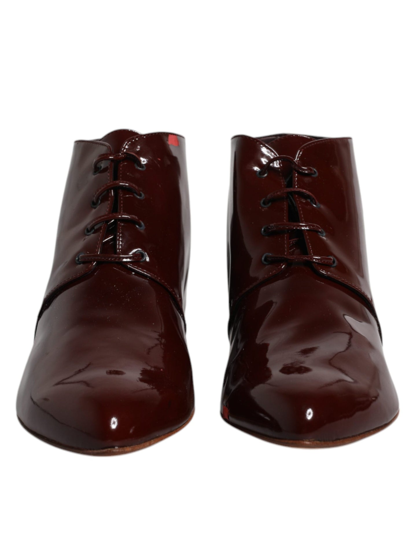 Dolce & Gabbana Maroon Leather Lace Up Ankle Boots Shoes by Dolce & Gabbana