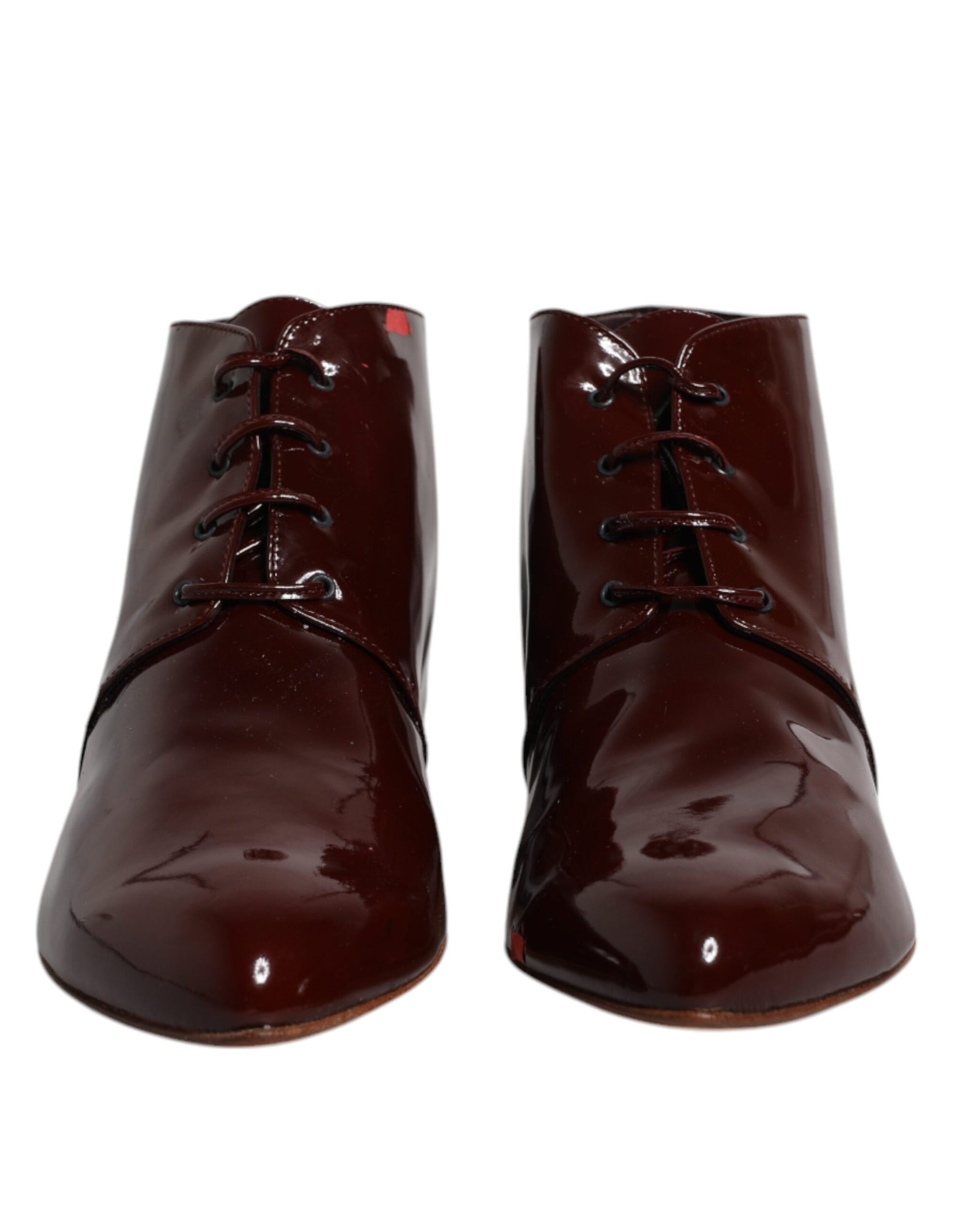 Dolce & Gabbana Maroon Leather Lace Up Ankle Boots Shoes by Dolce & Gabbana