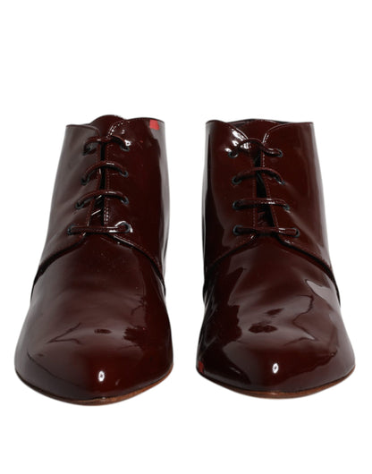 Dolce & Gabbana Maroon Leather Lace Up Ankle Boots Shoes by Dolce & Gabbana