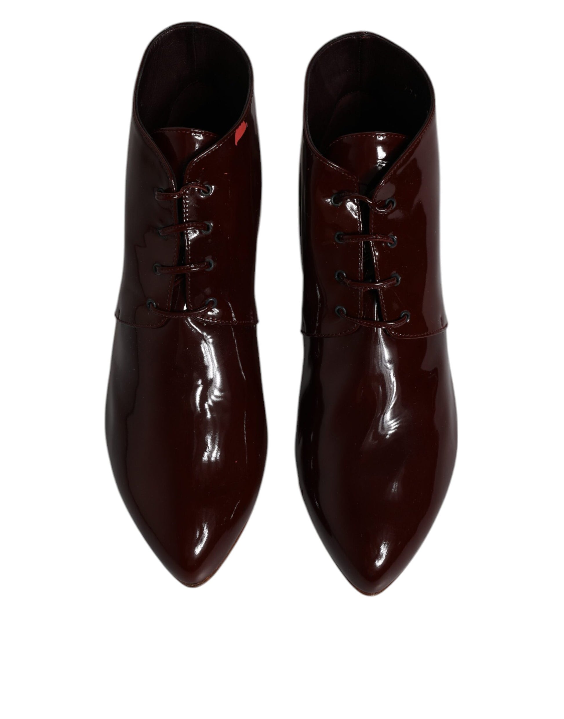 Dolce & Gabbana Maroon Leather Lace Up Ankle Boots Shoes by Dolce & Gabbana