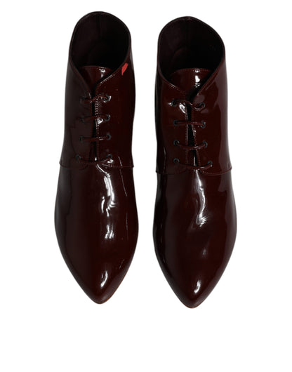 Dolce & Gabbana Maroon Leather Lace Up Ankle Boots Shoes by Dolce & Gabbana