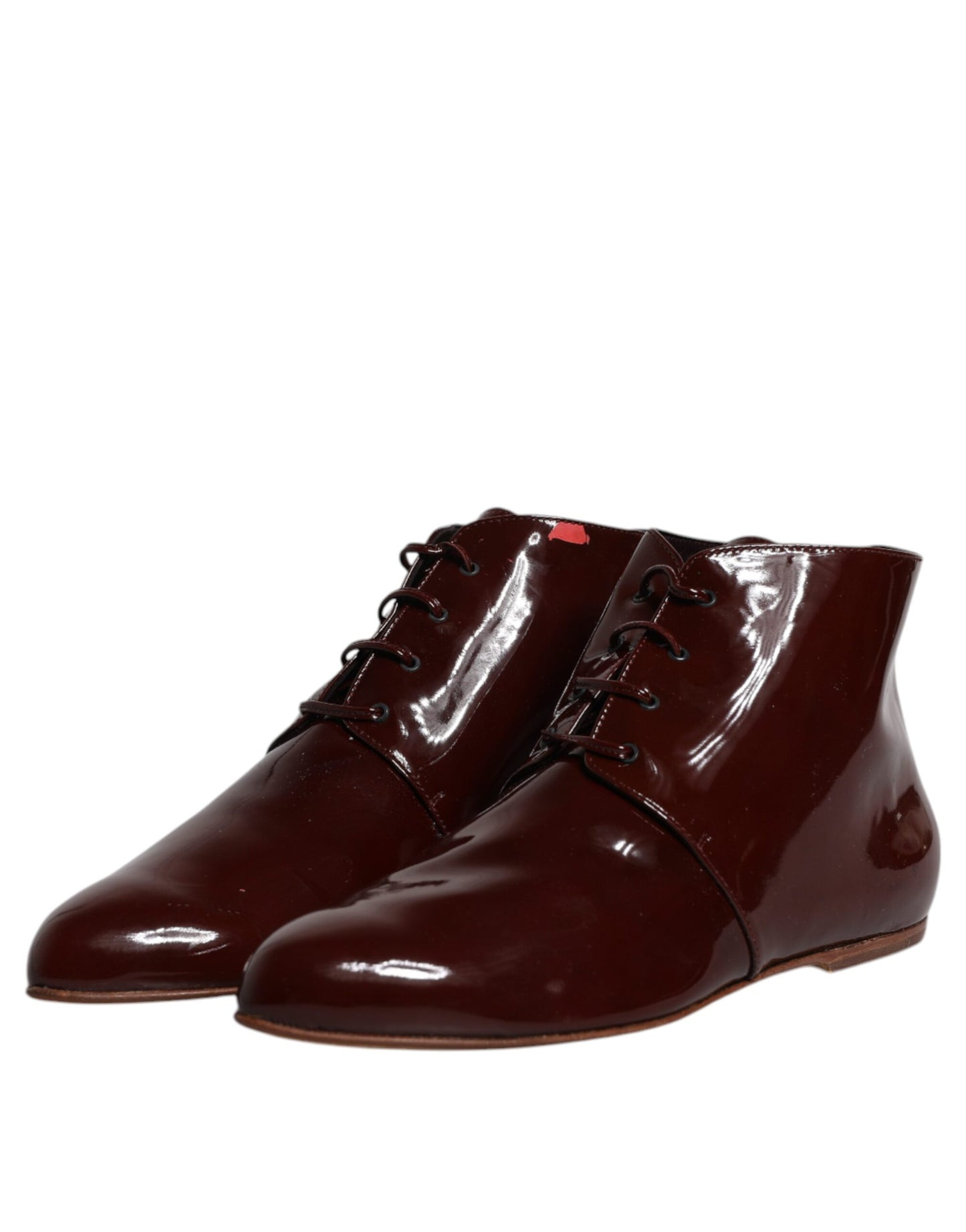 Dolce & Gabbana Maroon Leather Lace Up Ankle Boots Shoes by Dolce & Gabbana