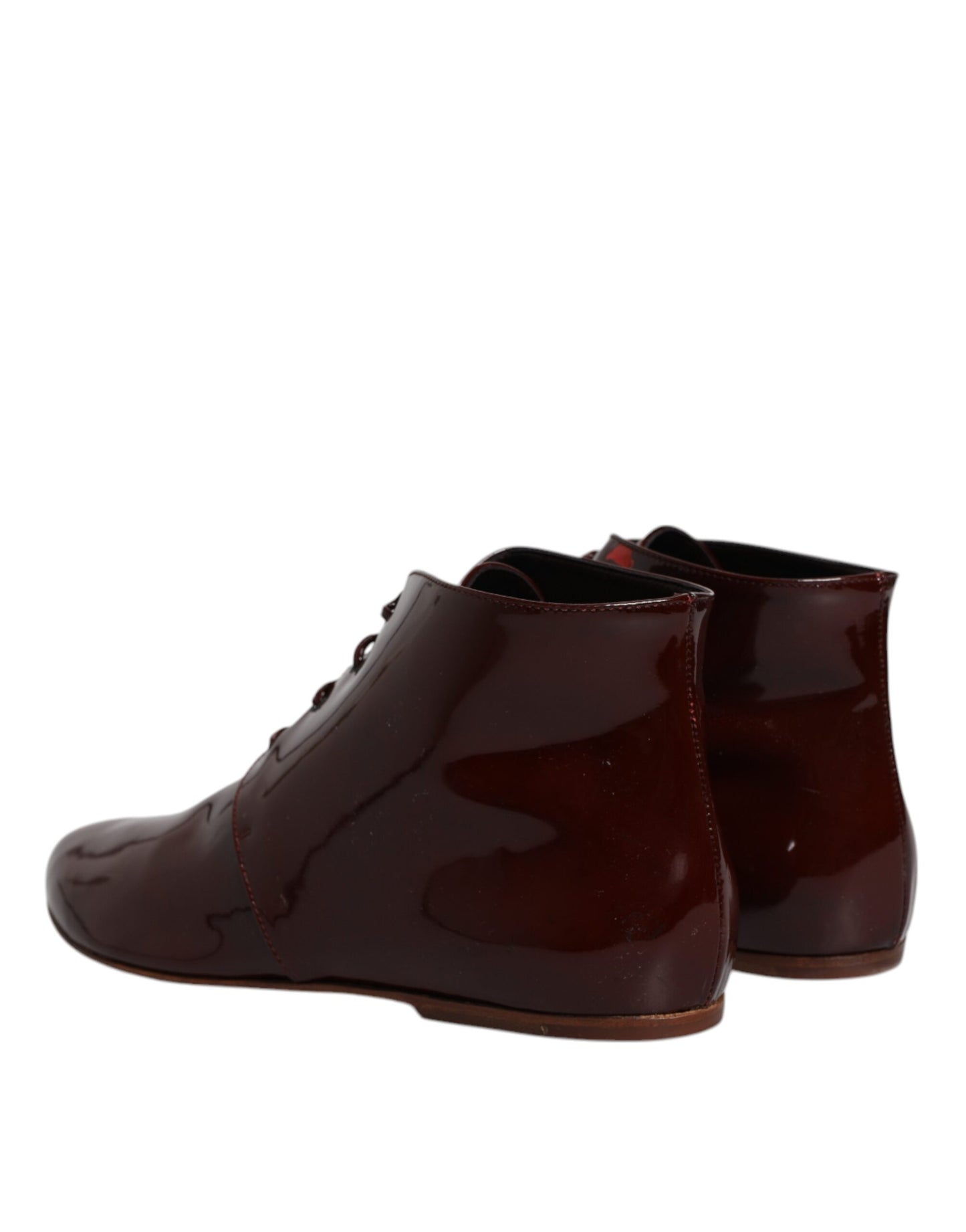 Dolce & Gabbana Maroon Leather Lace Up Ankle Boots Shoes by Dolce & Gabbana