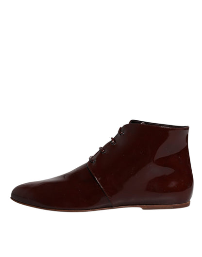 Dolce & Gabbana Maroon Leather Lace Up Ankle Boots Shoes by Dolce & Gabbana