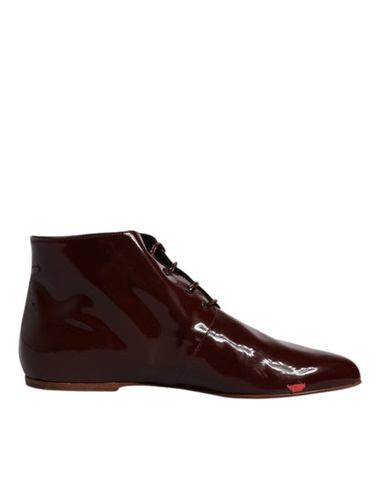 Dolce & Gabbana Maroon Leather Lace Up Ankle Boots Shoes by Dolce & Gabbana