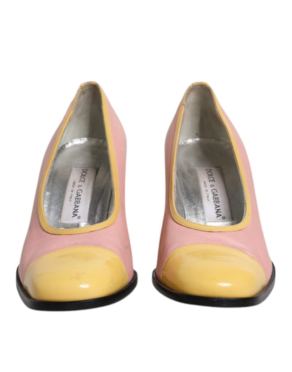 Escarpins à talons carrés Dolce &amp; Gabbana en cuir rose et jaune