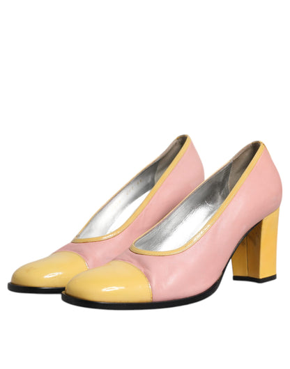 Escarpins à talons carrés Dolce &amp; Gabbana en cuir rose et jaune