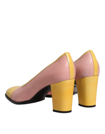 Escarpins à talons carrés Dolce &amp; Gabbana en cuir rose et jaune