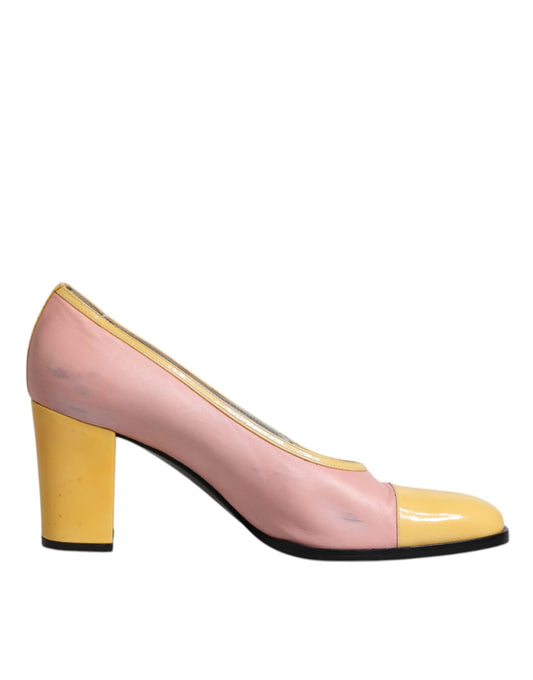 Escarpins à talons carrés Dolce &amp; Gabbana en cuir rose et jaune