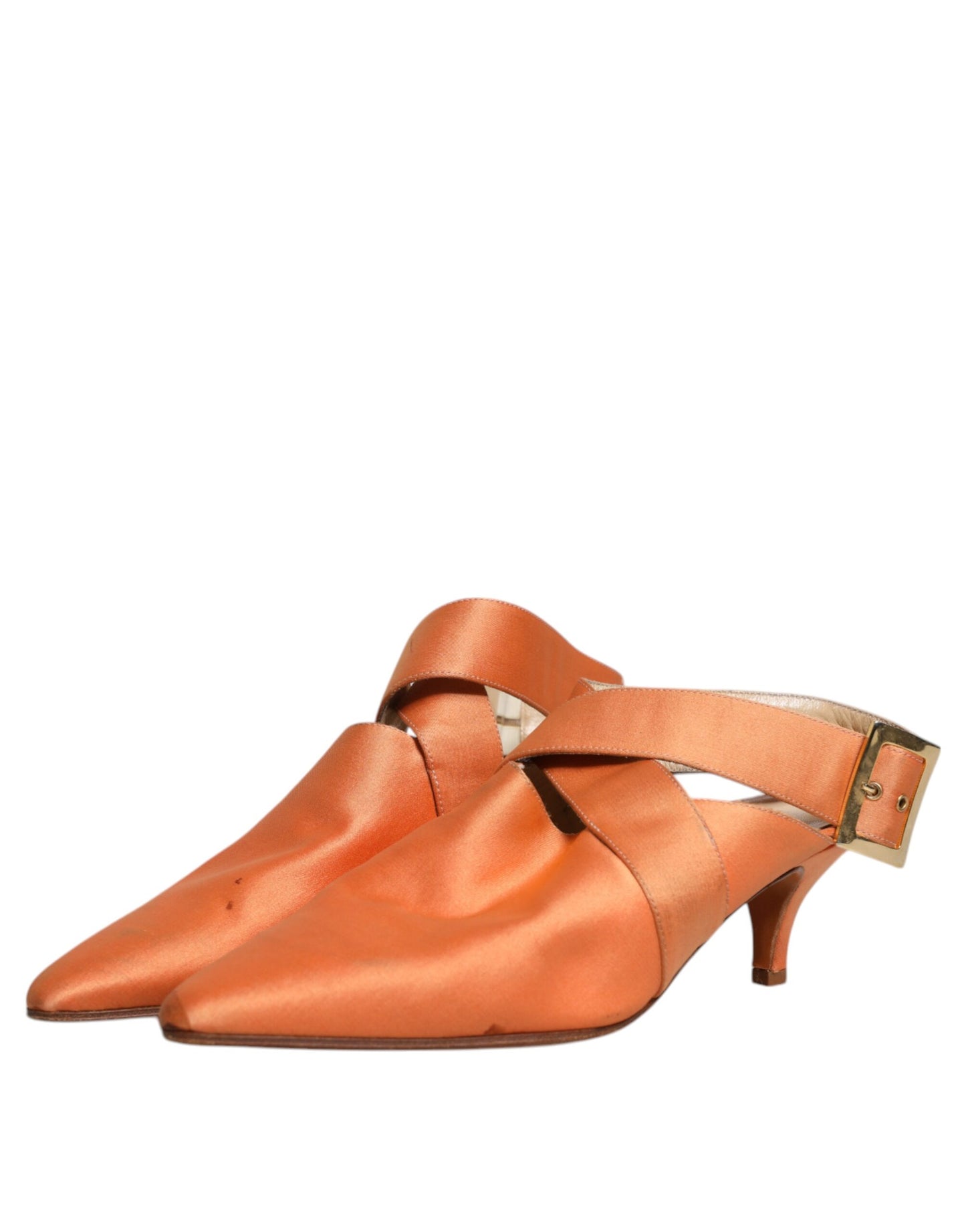 Dolce & Gabbana Orange Kitten Heels Slingback Sandals Shoes by Dolce & Gabbana