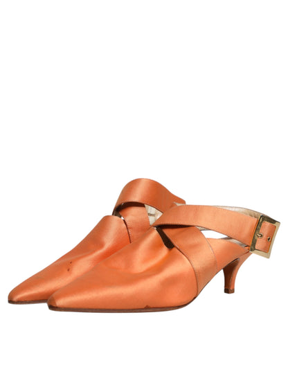 Dolce & Gabbana Orange Kitten Heels Slingback Sandals Shoes by Dolce & Gabbana