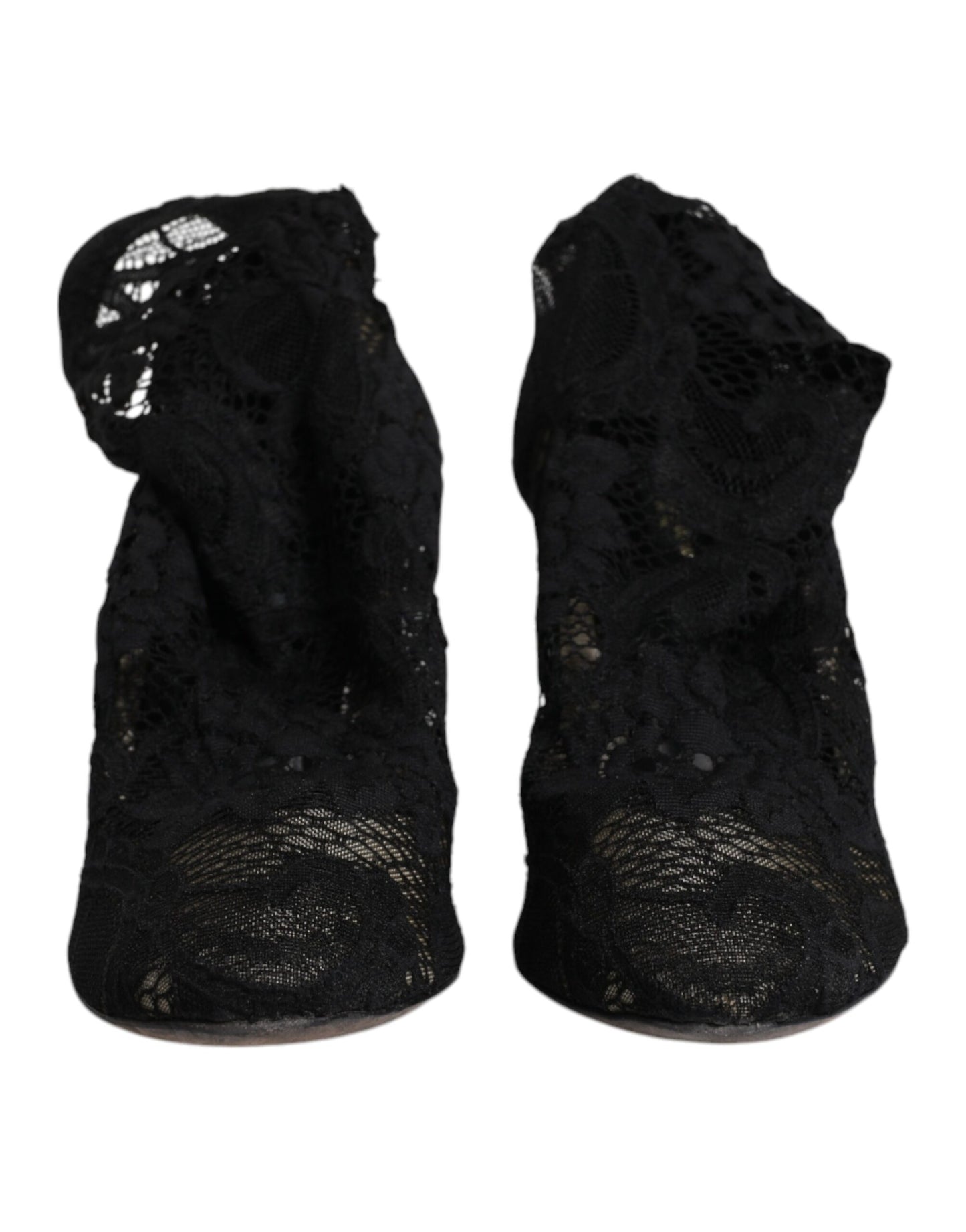 Dolce & Gabbana Black Lace Stretch Heels Mid Calf Boots Shoes by Dolce & Gabbana
