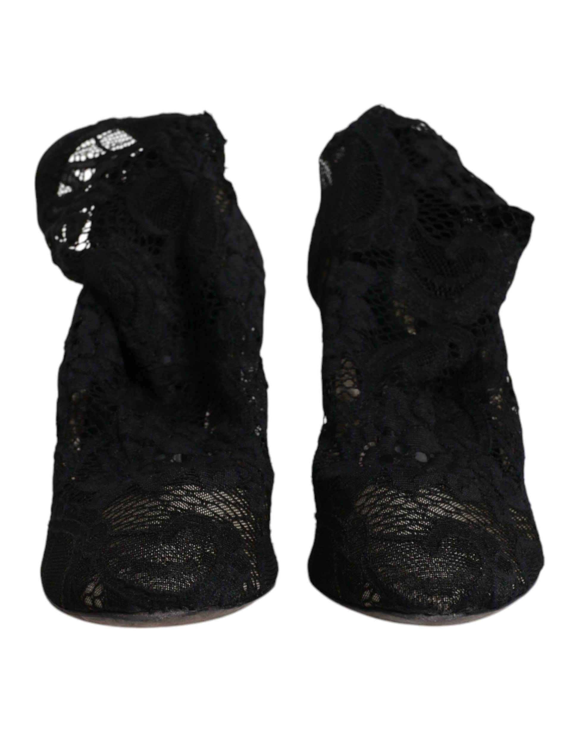 Dolce & Gabbana Black Lace Stretch Heels Mid Calf Boots Shoes by Dolce & Gabbana