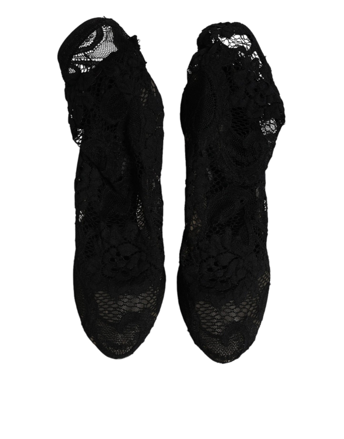 Dolce & Gabbana Black Lace Stretch Heels Mid Calf Boots Shoes by Dolce & Gabbana