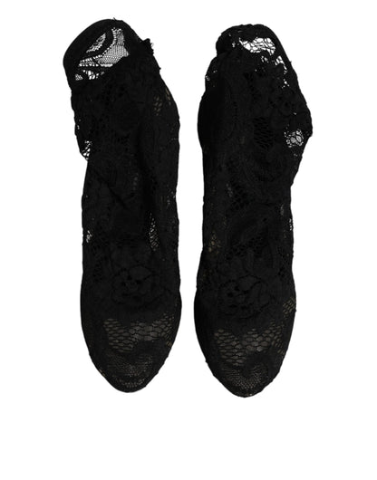 Dolce & Gabbana Black Lace Stretch Heels Mid Calf Boots Shoes by Dolce & Gabbana