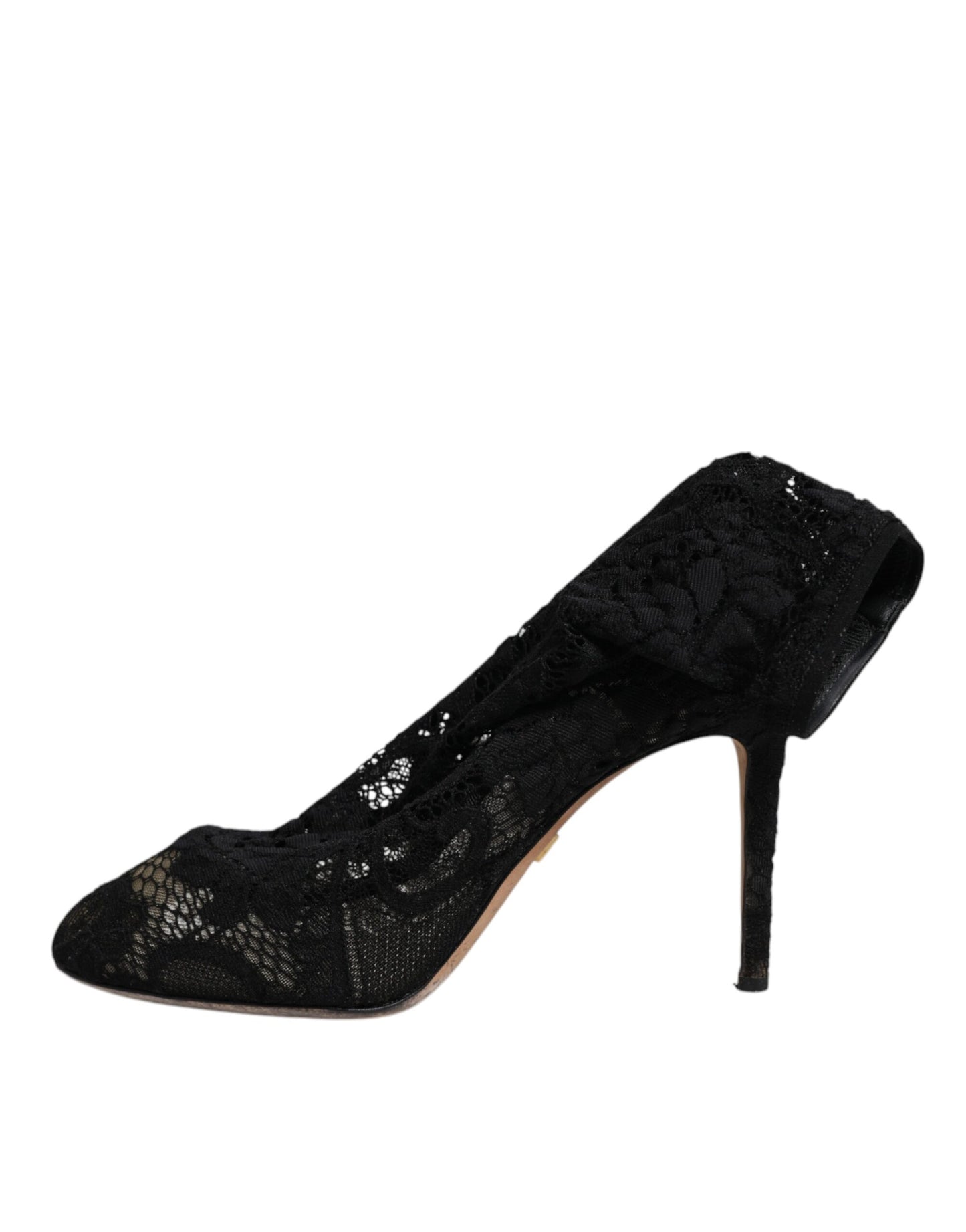 Dolce & Gabbana Black Lace Stretch Heels Mid Calf Boots Shoes by Dolce & Gabbana