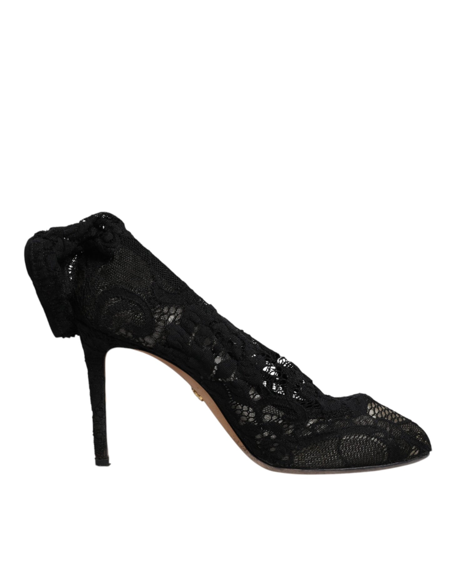 Dolce & Gabbana Black Lace Stretch Heels Mid Calf Boots Shoes by Dolce & Gabbana