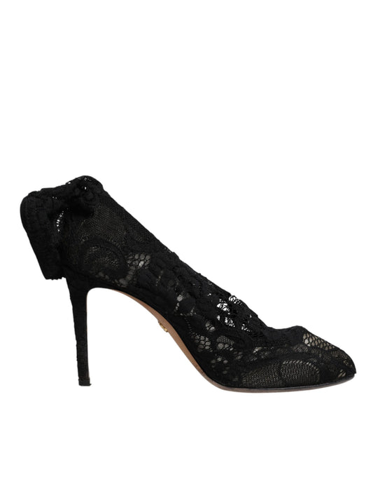 Dolce & Gabbana Black Lace Stretch Heels Mid Calf Boots Shoes by Dolce & Gabbana