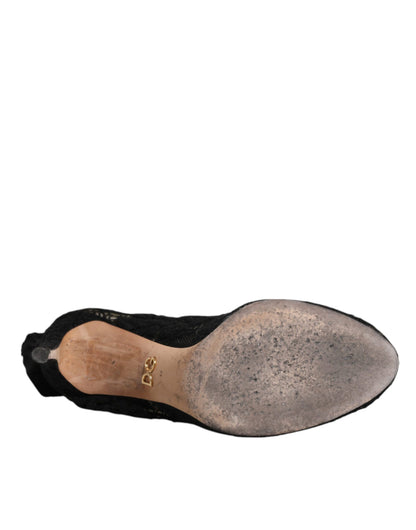 Dolce & Gabbana Black Lace Stretch Heels Mid Calf Boots Shoes by Dolce & Gabbana
