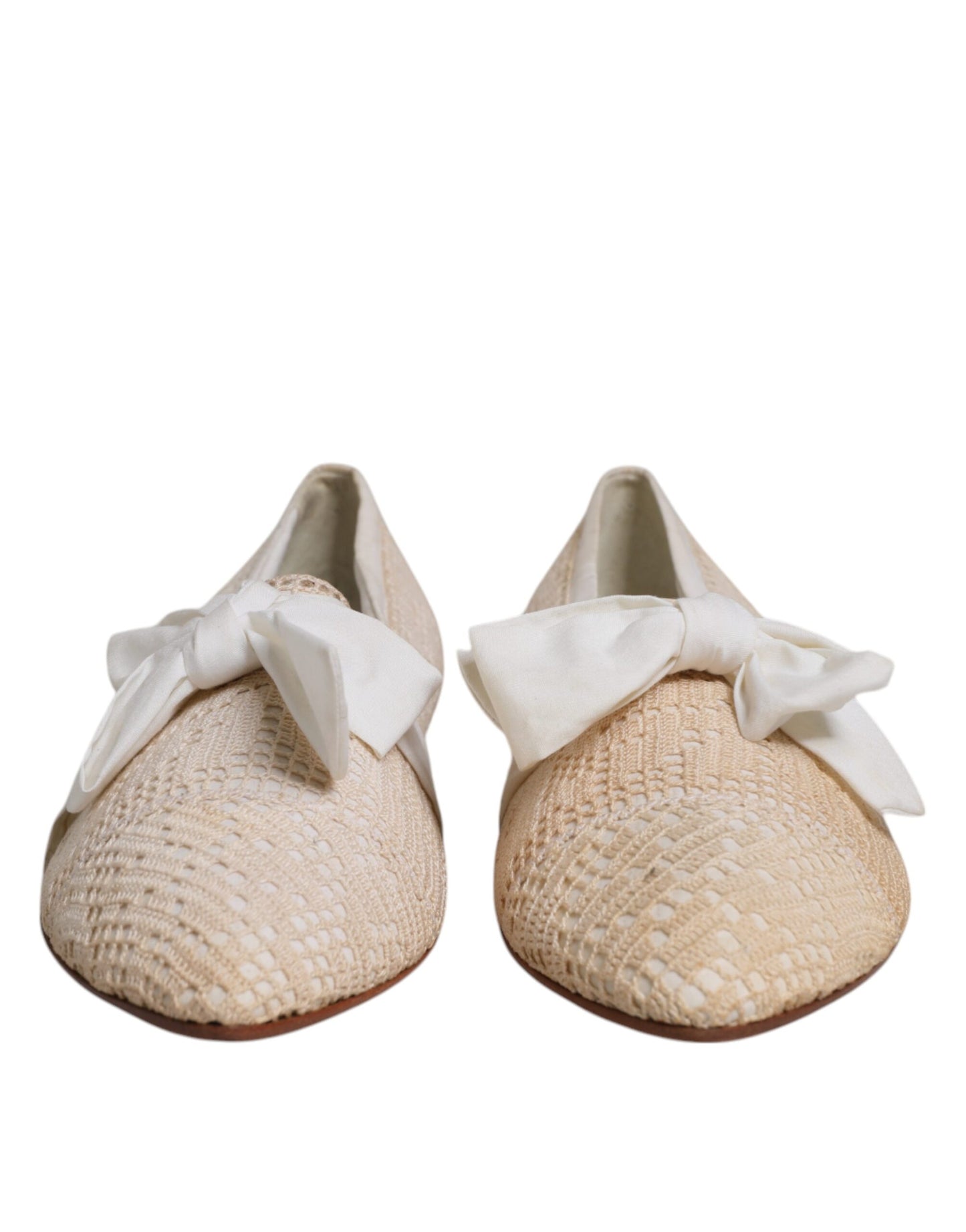 Dolce &amp; Gabbana Beige Ribbon Fabric Ballerina Flats Shoes