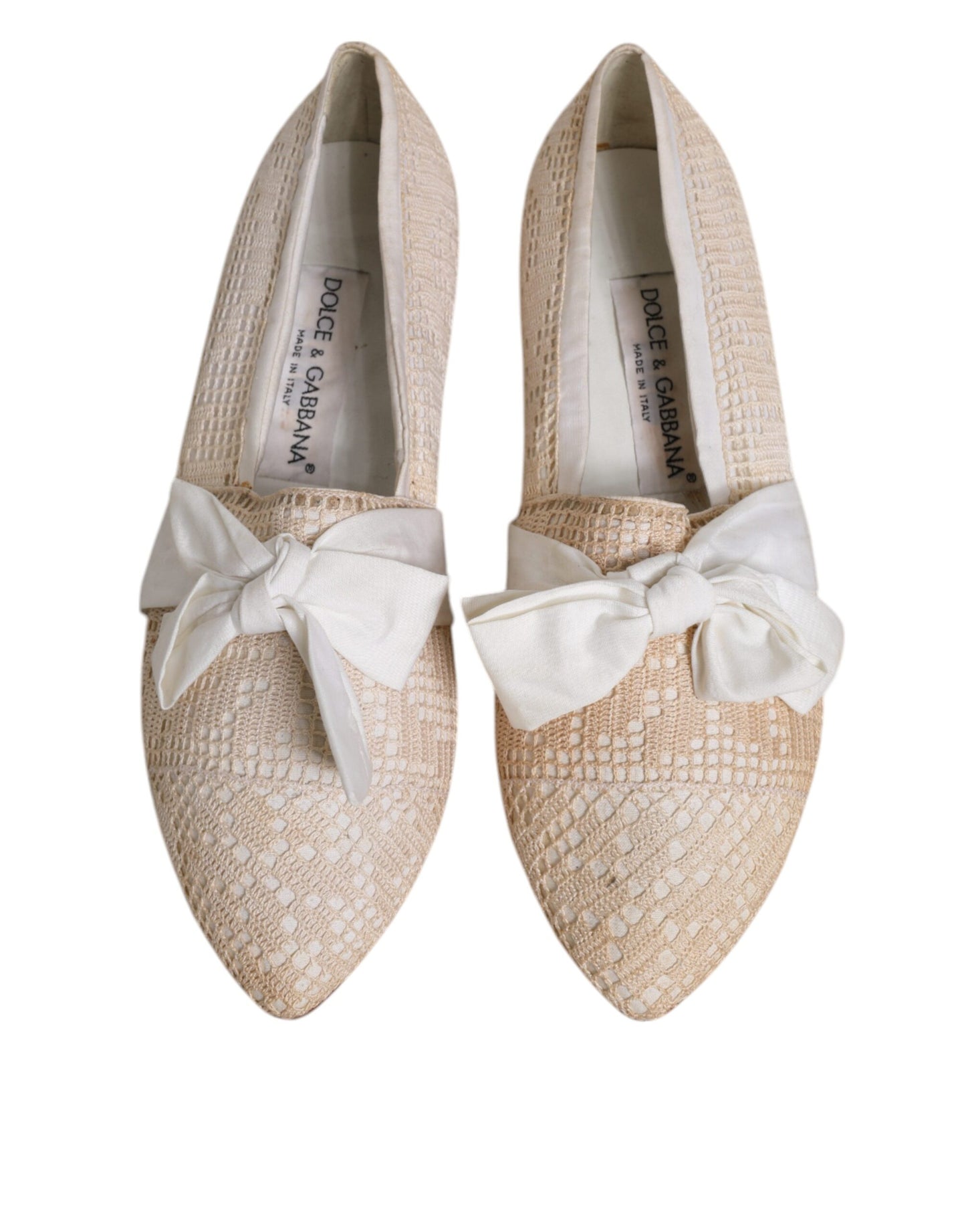 Dolce &amp; Gabbana Beige Ribbon Fabric Ballerina Flats Shoes
