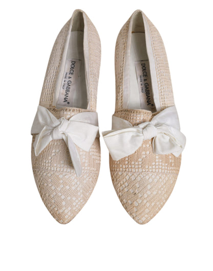 Dolce &amp; Gabbana Beige Ribbon Fabric Ballerina Flats Shoes