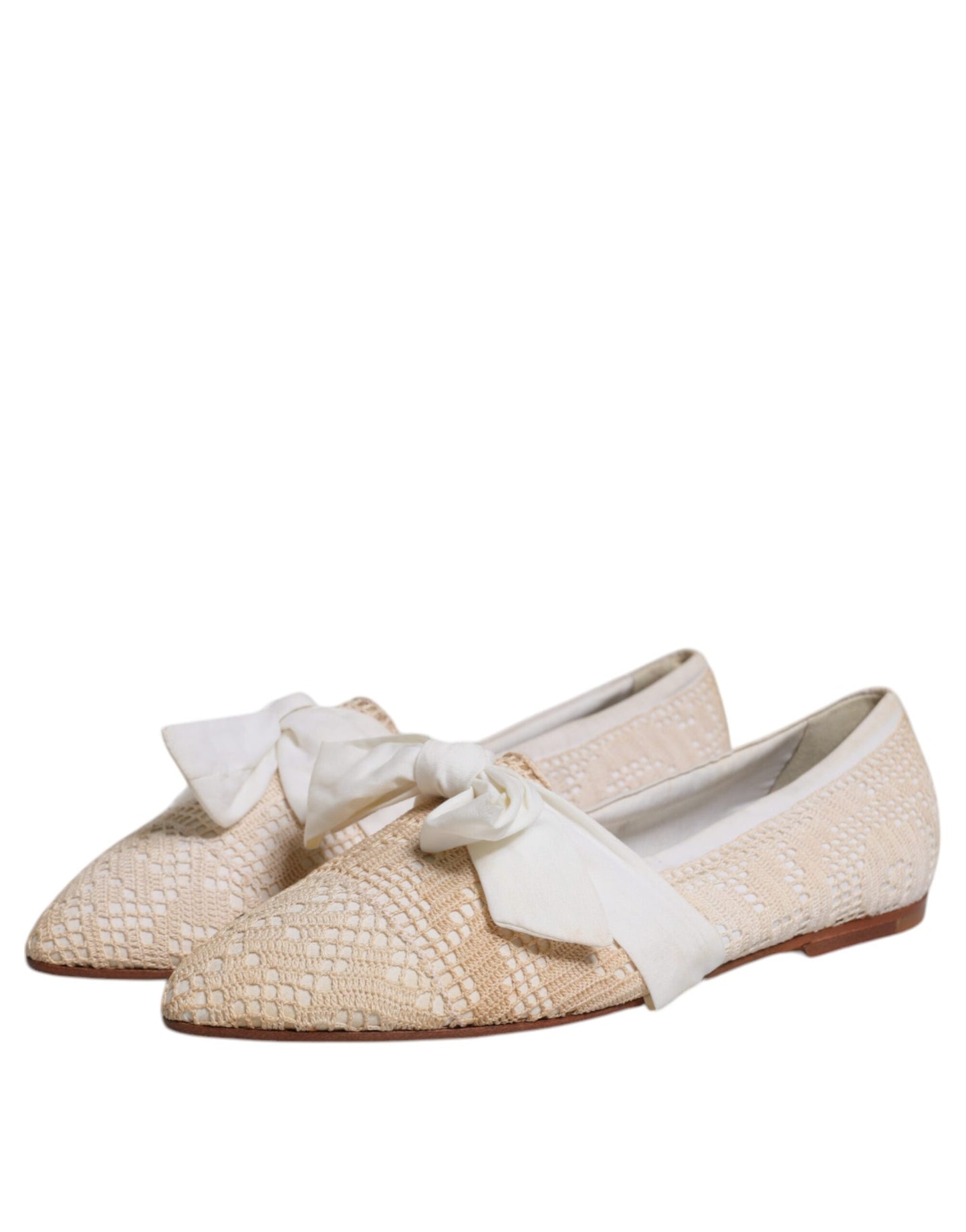 Dolce &amp; Gabbana Beige Ribbon Fabric Ballerina Flats Shoes