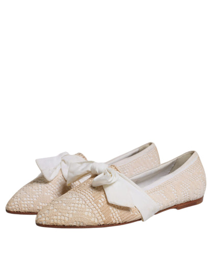 Dolce &amp; Gabbana Beige Ribbon Fabric Ballerina Flats Shoes