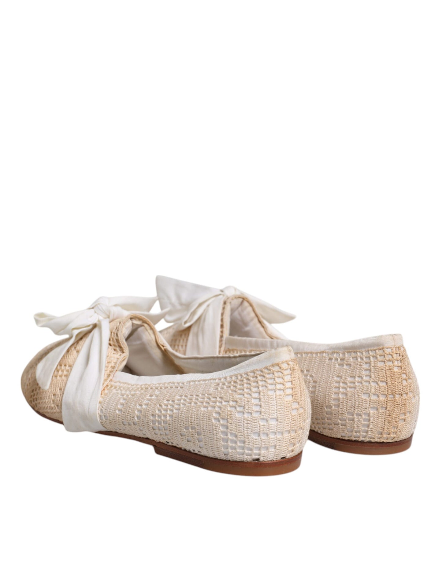 Dolce &amp; Gabbana Beige Ribbon Fabric Ballerina Flats Shoes