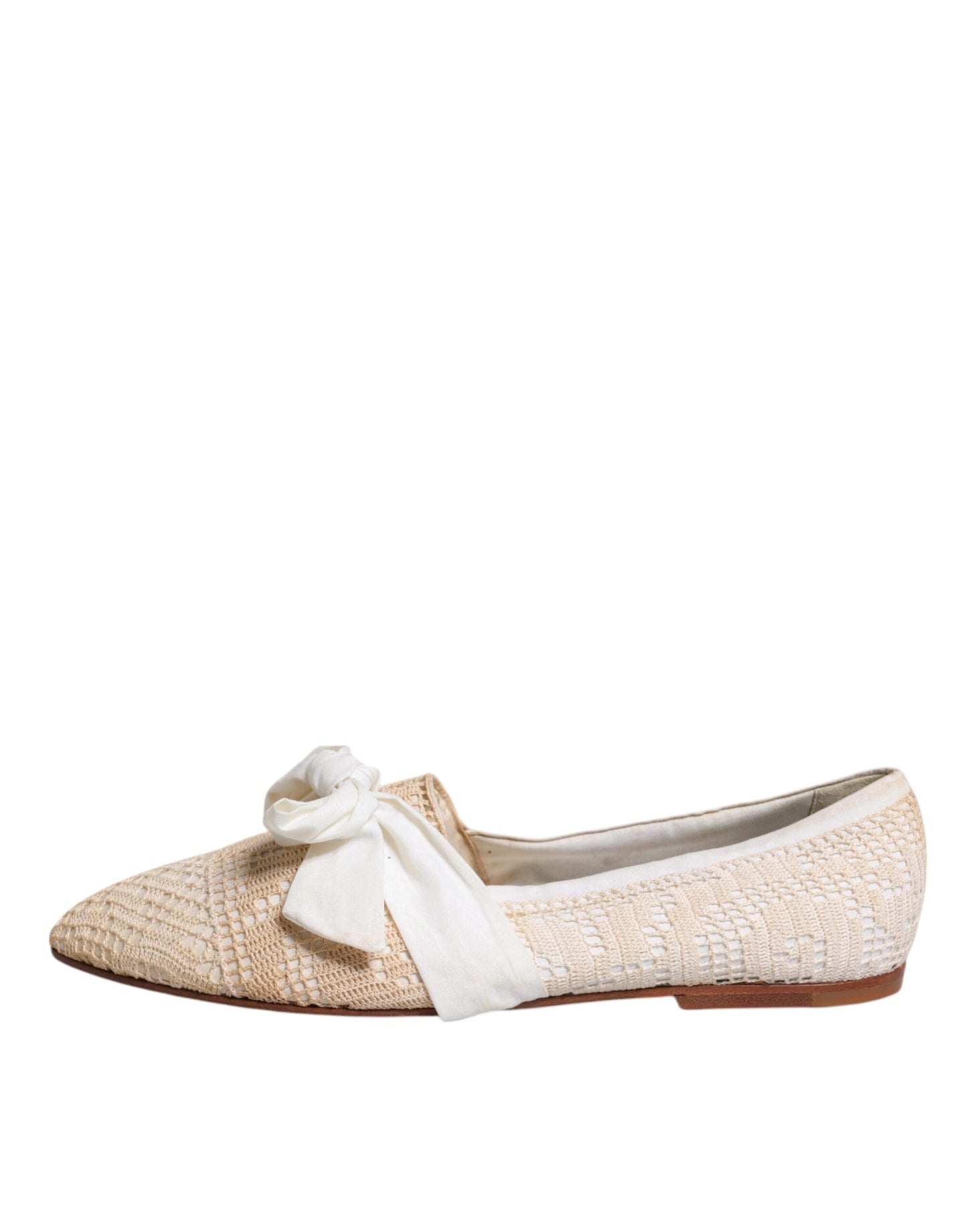 Dolce &amp; Gabbana Beige Ribbon Fabric Ballerina Flats Shoes