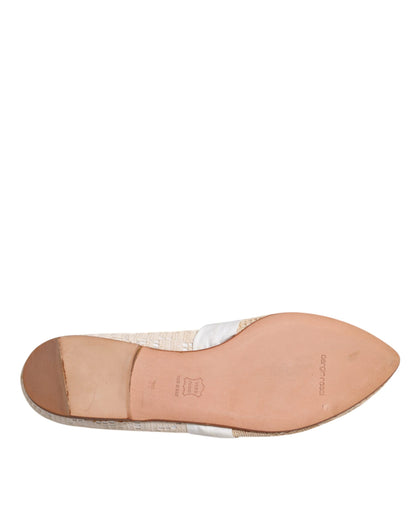 Dolce &amp; Gabbana Beige Ribbon Fabric Ballerina Flats Shoes