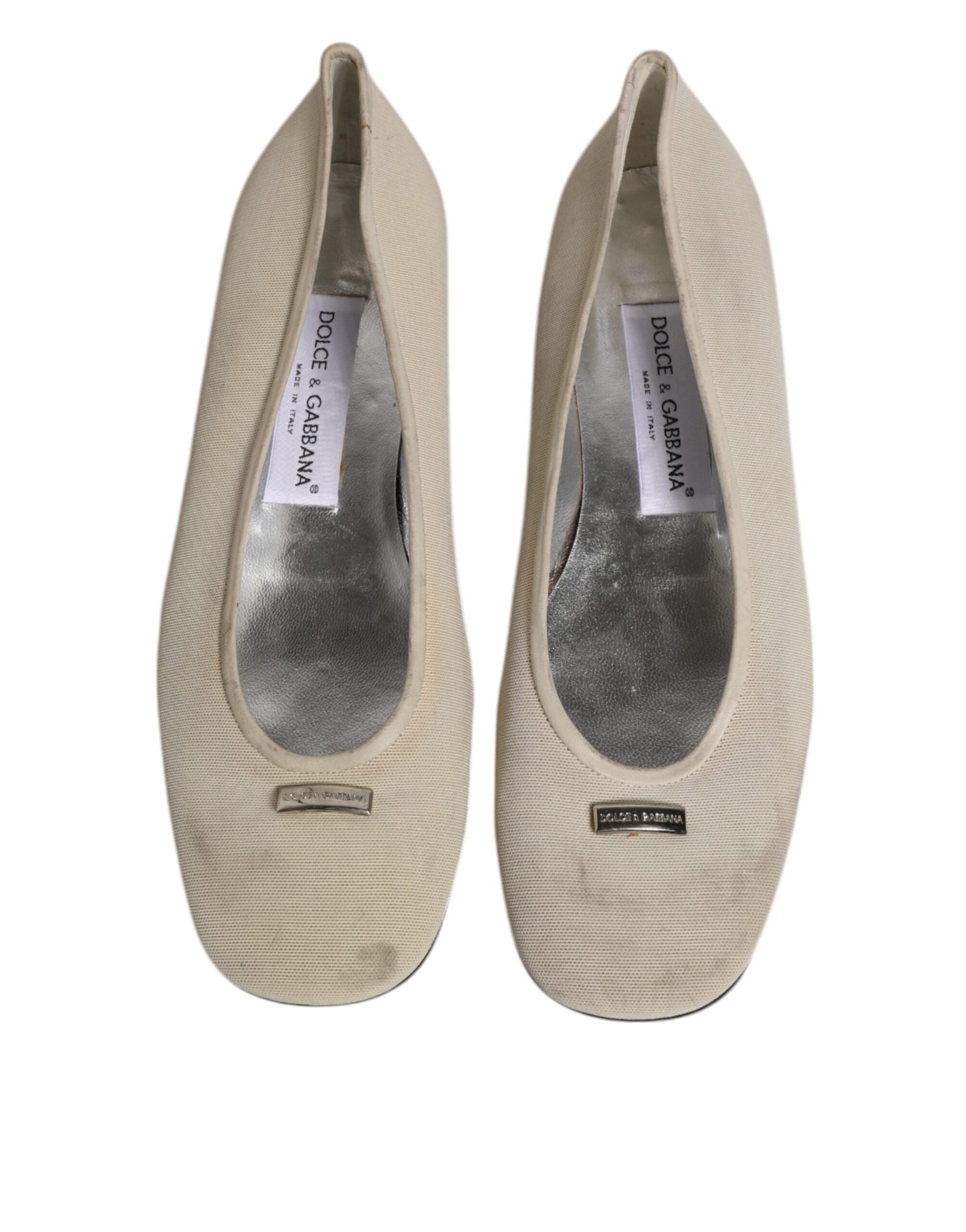 Dolce &amp; Gabbana Beige Fabric Slip On Ballerina Flats Shoes