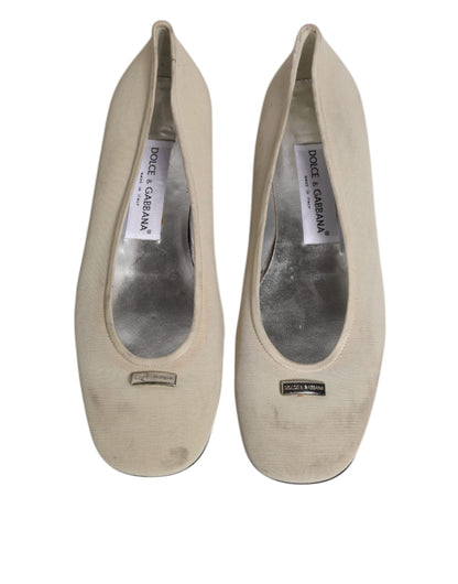 Dolce &amp; Gabbana Beige Fabric Slip On Ballerina Flats Shoes