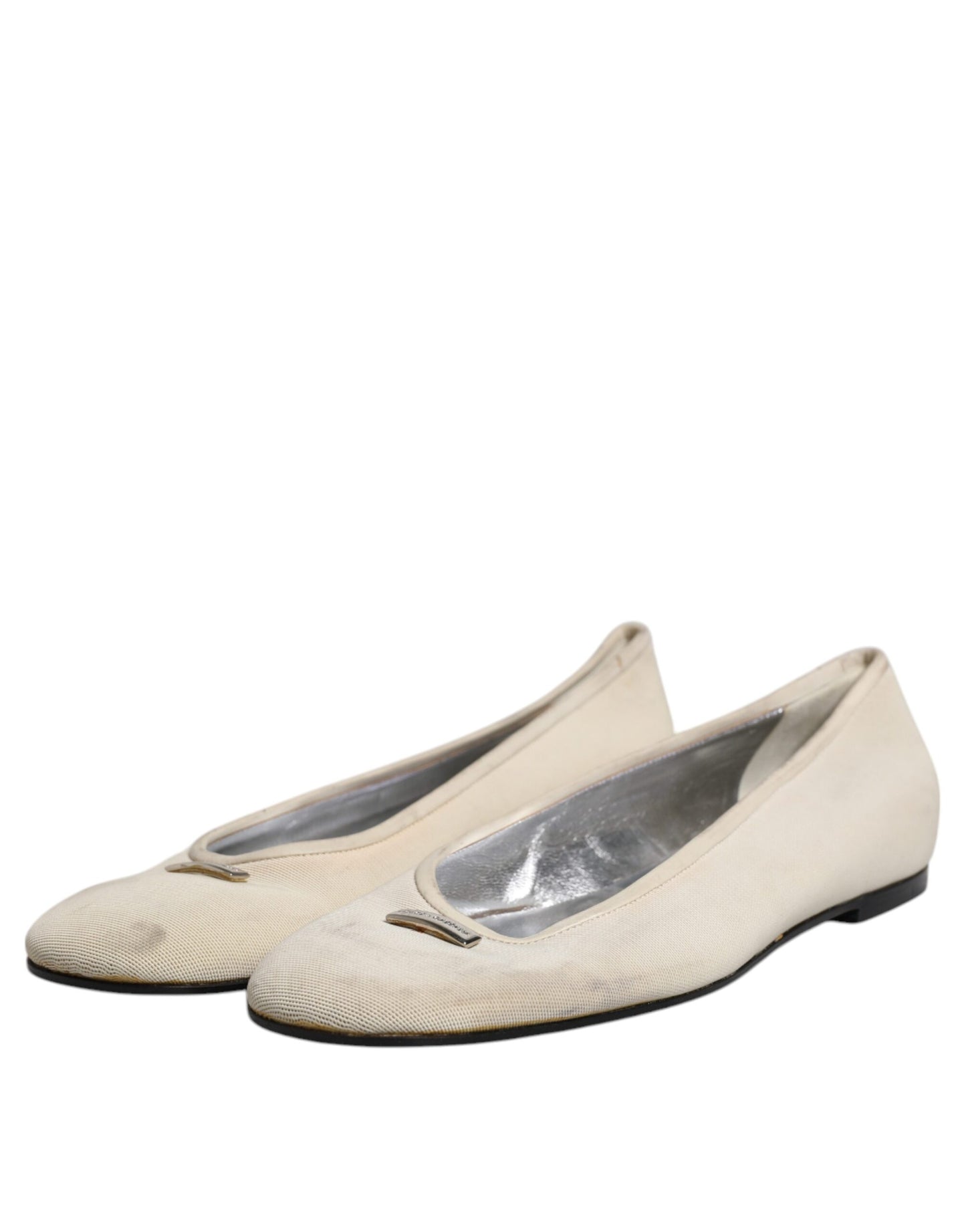 Dolce &amp; Gabbana Beige Fabric Slip On Ballerina Flats Shoes