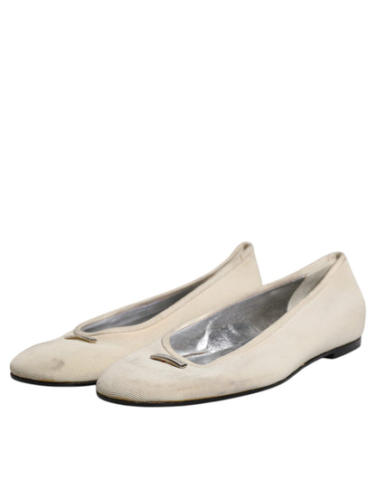 Dolce &amp; Gabbana Beige Fabric Slip On Ballerina Flats Shoes