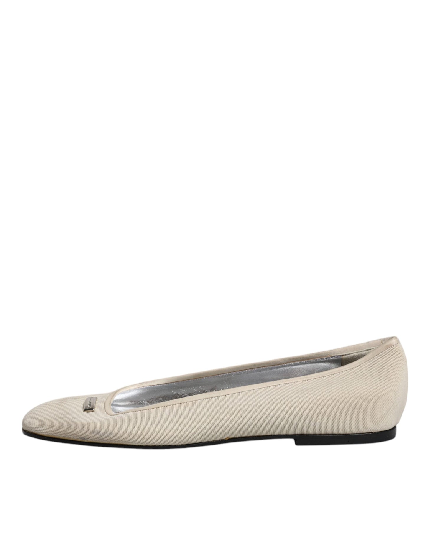 Dolce &amp; Gabbana Beige Fabric Slip On Ballerina Flats Shoes