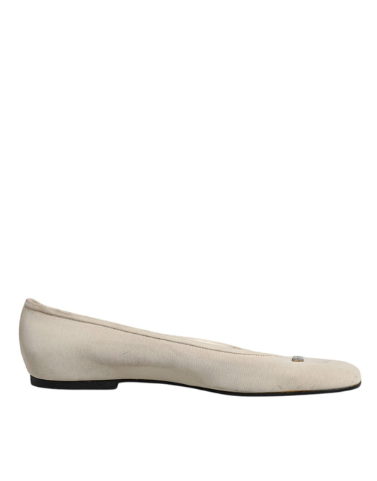 Dolce &amp; Gabbana Beige Fabric Slip On Ballerina Flats Shoes