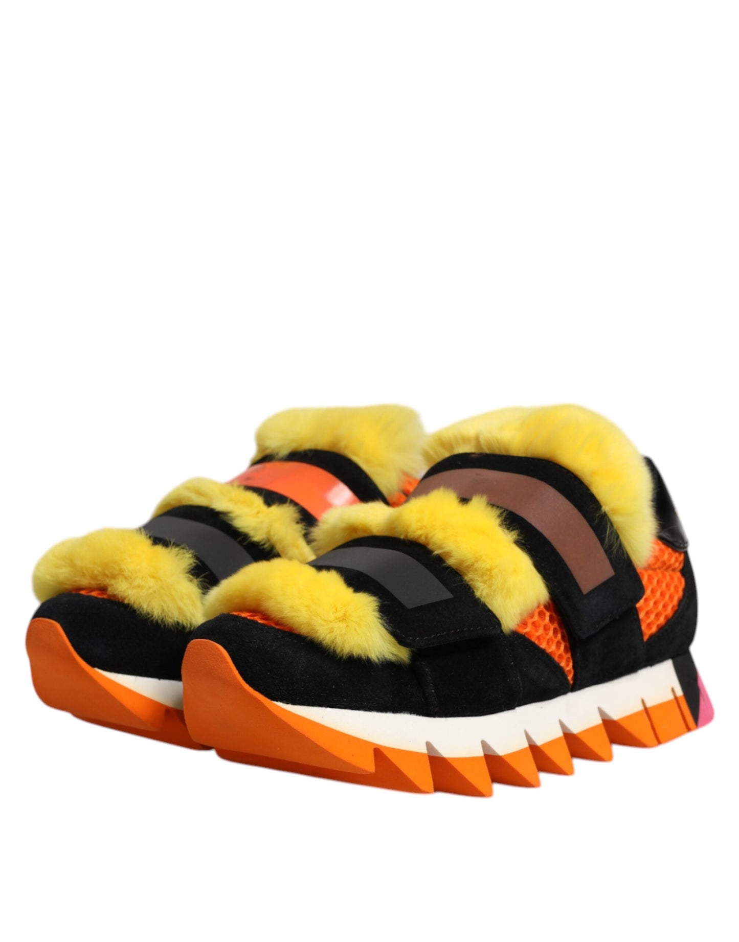 Dolce & Gabbana Multicolor Fur Embellished Sneakers Shoes by Dolce & Gabbana