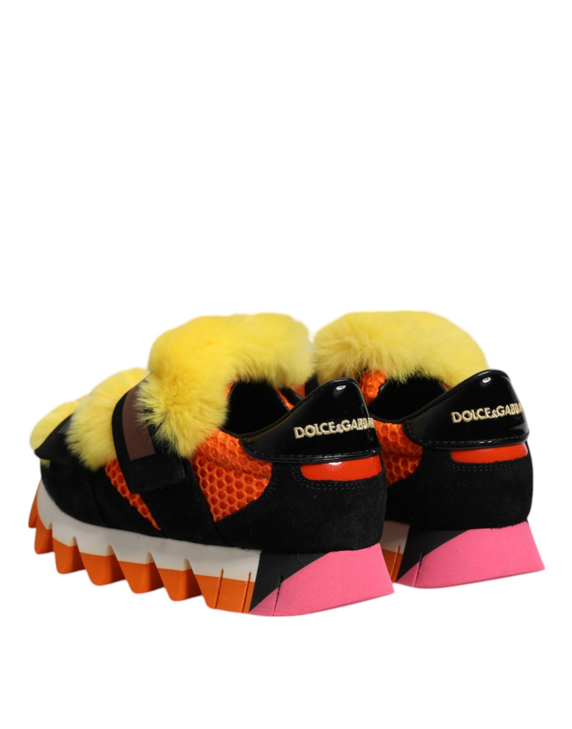 Dolce & Gabbana Multicolor Fur Embellished Sneakers Shoes by Dolce & Gabbana