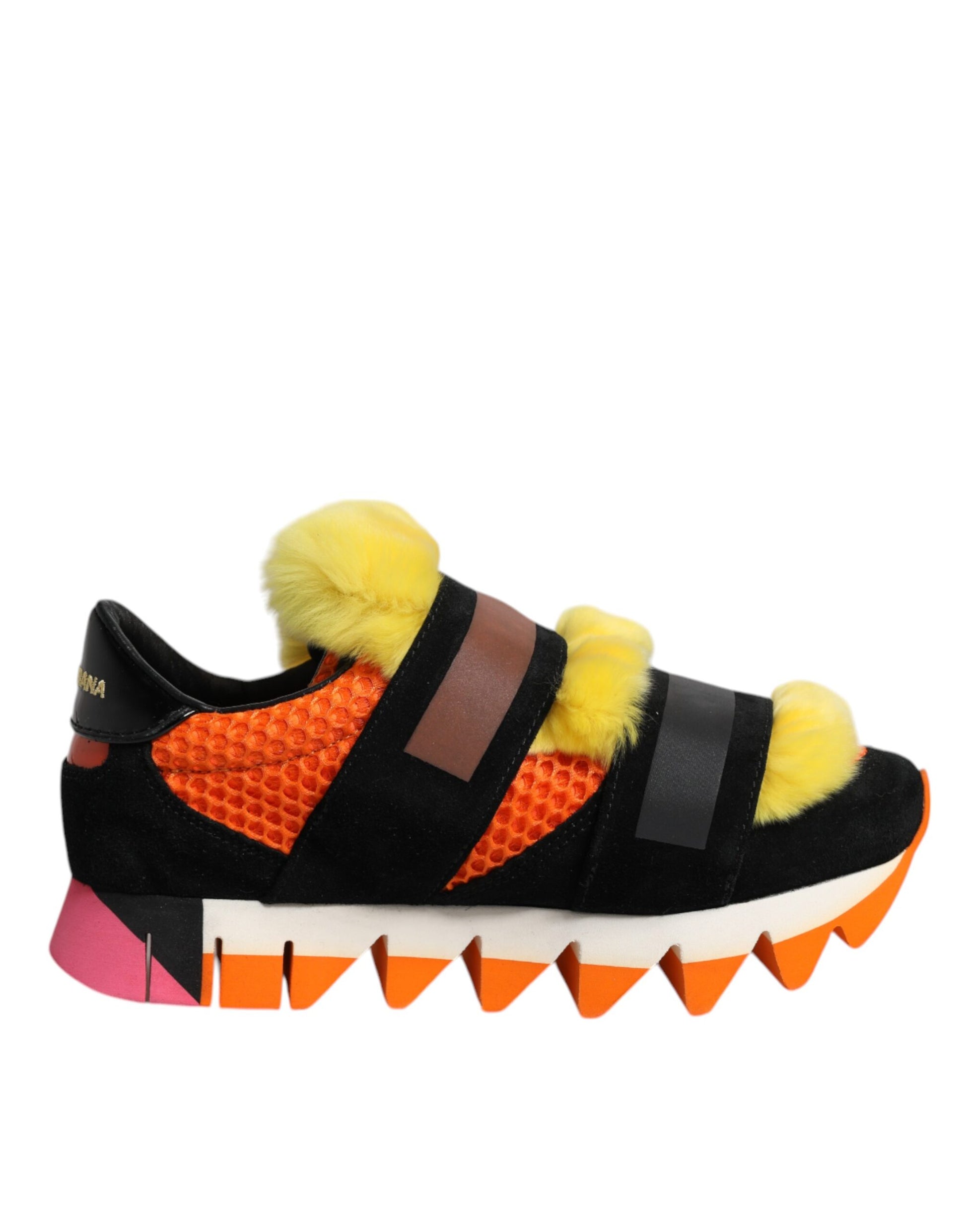 Dolce & Gabbana Multicolor Fur Embellished Sneakers Shoes by Dolce & Gabbana