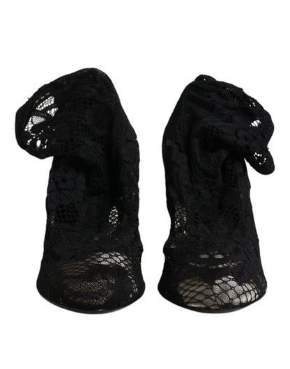 Dolce & Gabbana Black Lace Stretch Heels Mid Calf Boots Shoes by Dolce & Gabbana